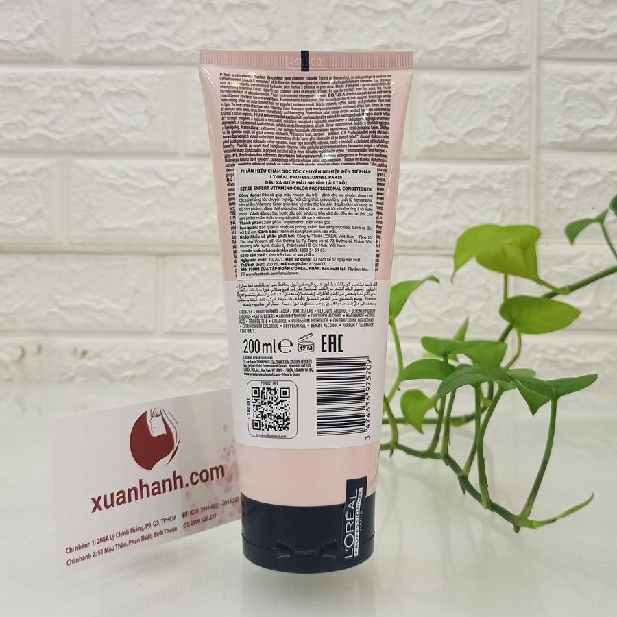Dầu xả L'oreal Vitamino Color Resveratrol chăm sóc và giữ màu cho tóc nhuộm, 200ml