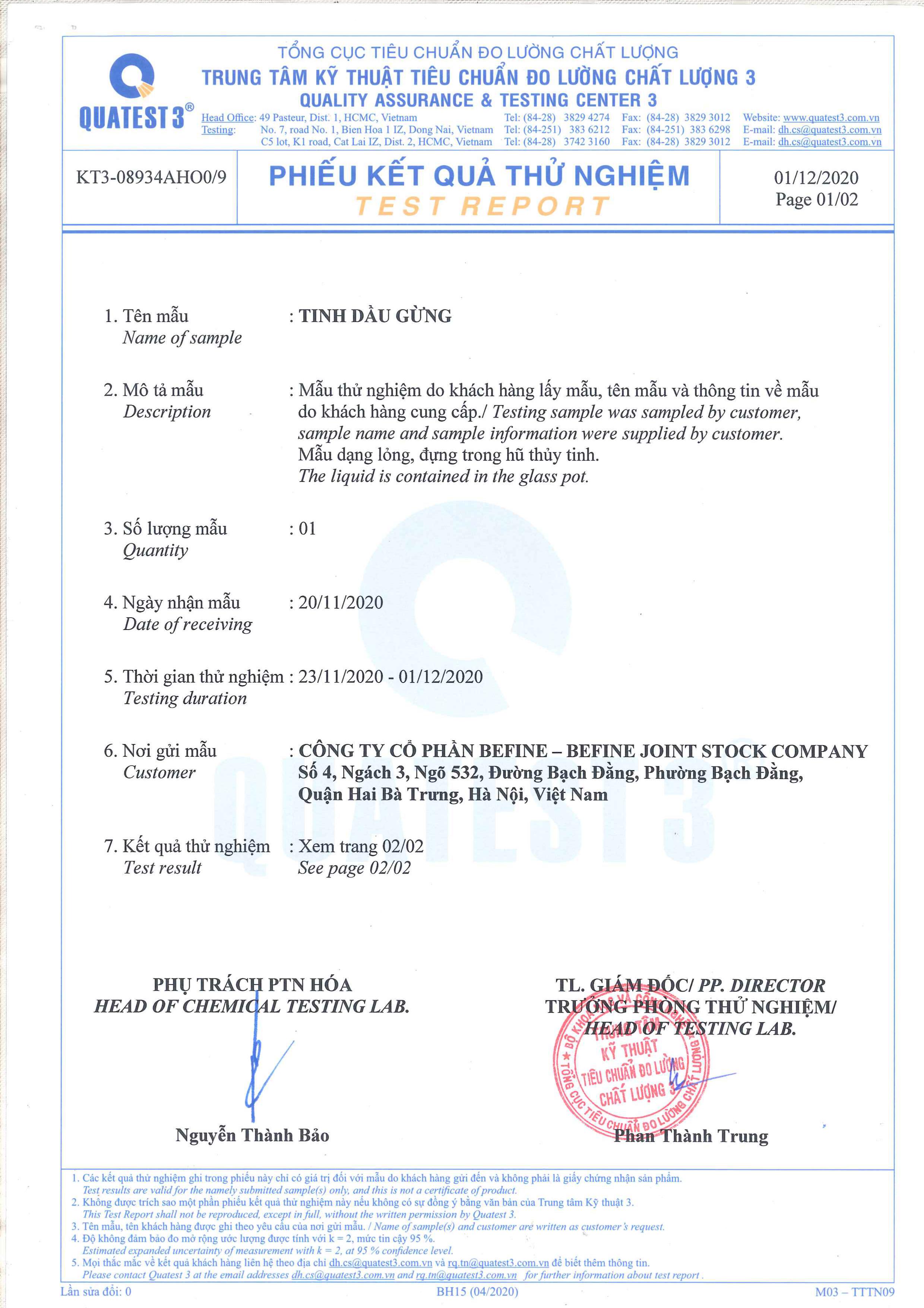 Tinh dầu thiên nhiên Befine Ginger  Essential - Gừng phòng cảm lạnh, hỗ trợ tiêu hóa, tan mỡ