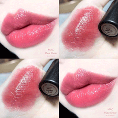 Son Mac Lustre Lipstick lên màu tốt, căng mọng #See Sheer hồng xinh nữ tính, tươi trẻ.