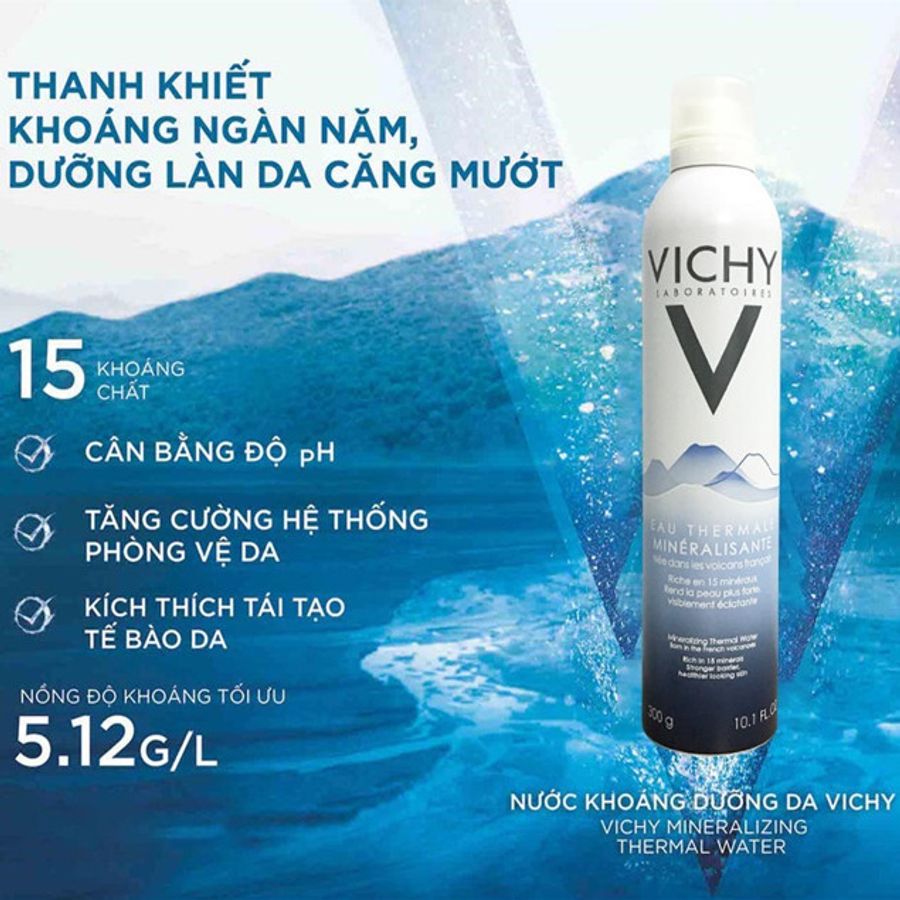 Xịt khoáng Vichy Eau Thermale Spa Water dịu da, cân bằng ẩm, chống oxy hóa 150g