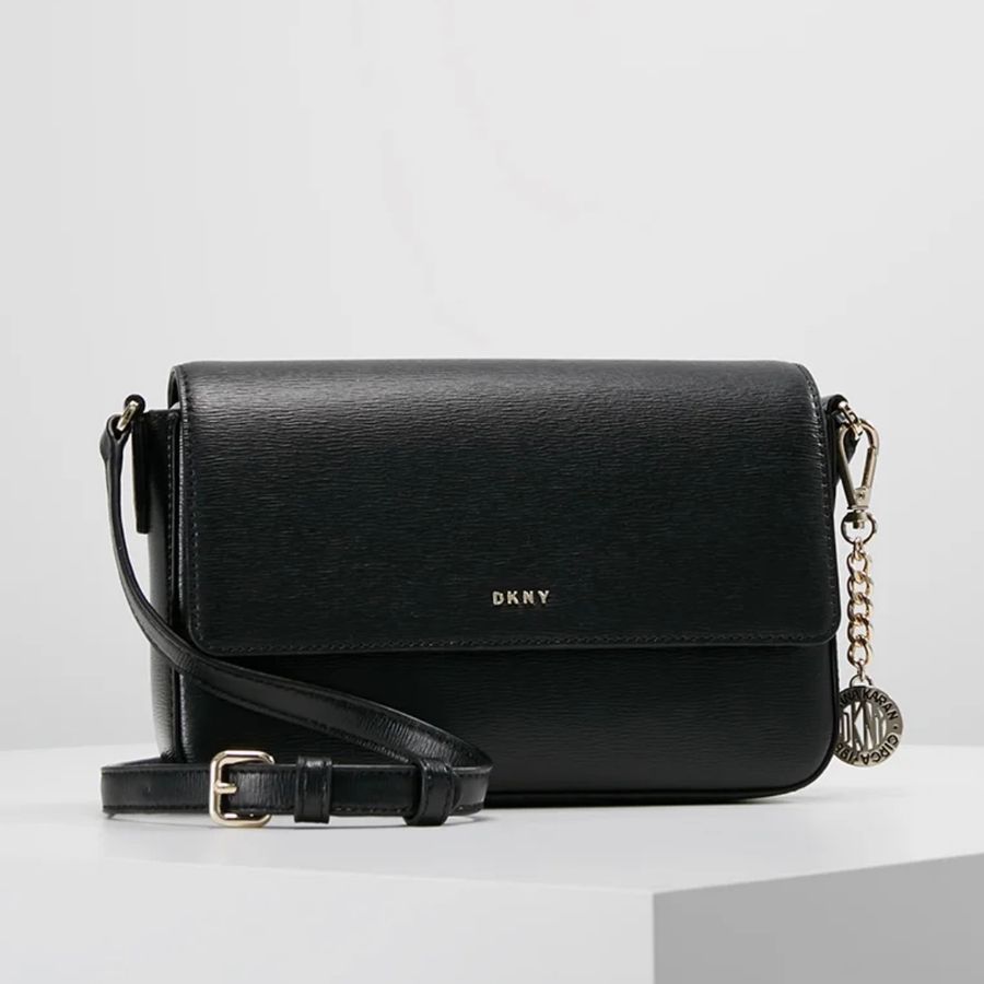 Túi DKNY màu đen cổ điển, da thật vân xước sang đẹp và rất chất (22x14cm)