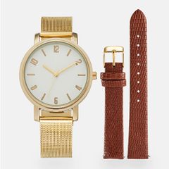 Set đồng hồ nữ Anna Field mặt tròn cổ điển, 2 dây #Gold/Cognac - 3283
