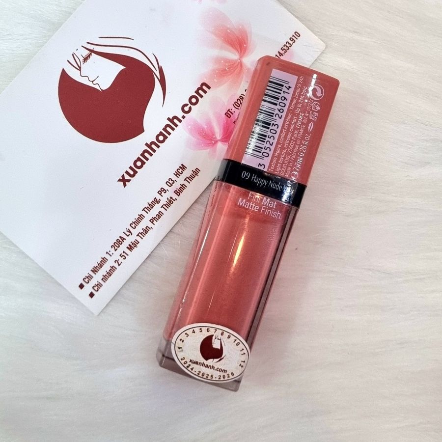Son Bourjois Rouge Edition Velvet chất kem lì và bám môi, #09 Happy Nude Year hồng đất ánh cam