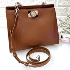 Túi xách Furla 1927 Top Handle da thật, form vuông thời thượng #Cognac (Nâu Tây) - TẶNG COMBO HOT