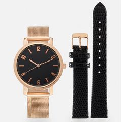 Set đồng hồ nữ Anna Field mặt tròn cổ điển, 2 dây #Rose Gold/Black - 6201