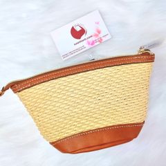 Túi cói  cầm tay Estee Lauder đan dây phối da đơn giản, tinh tế