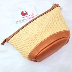 Túi cói  cầm tay Estee Lauder đan dây phối da đơn giản, tinh tế