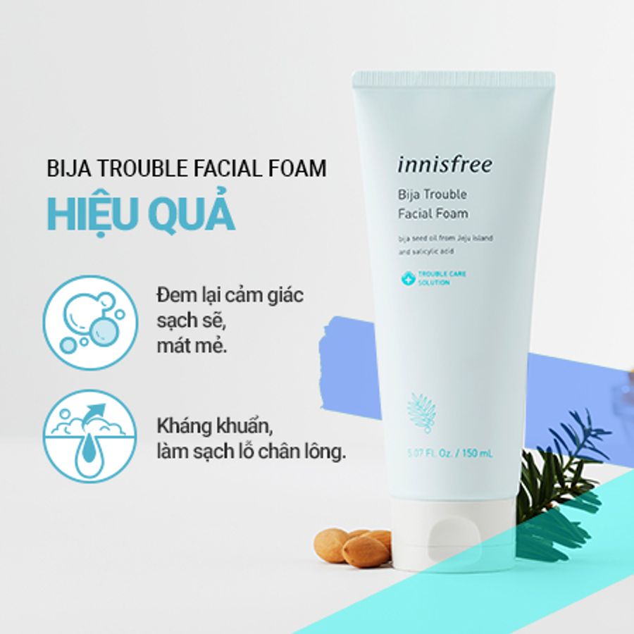 Sữa rửa mặt Innisfree Bija Trouble Facial Foam sạch sâu cho da dầu mụn - 150g