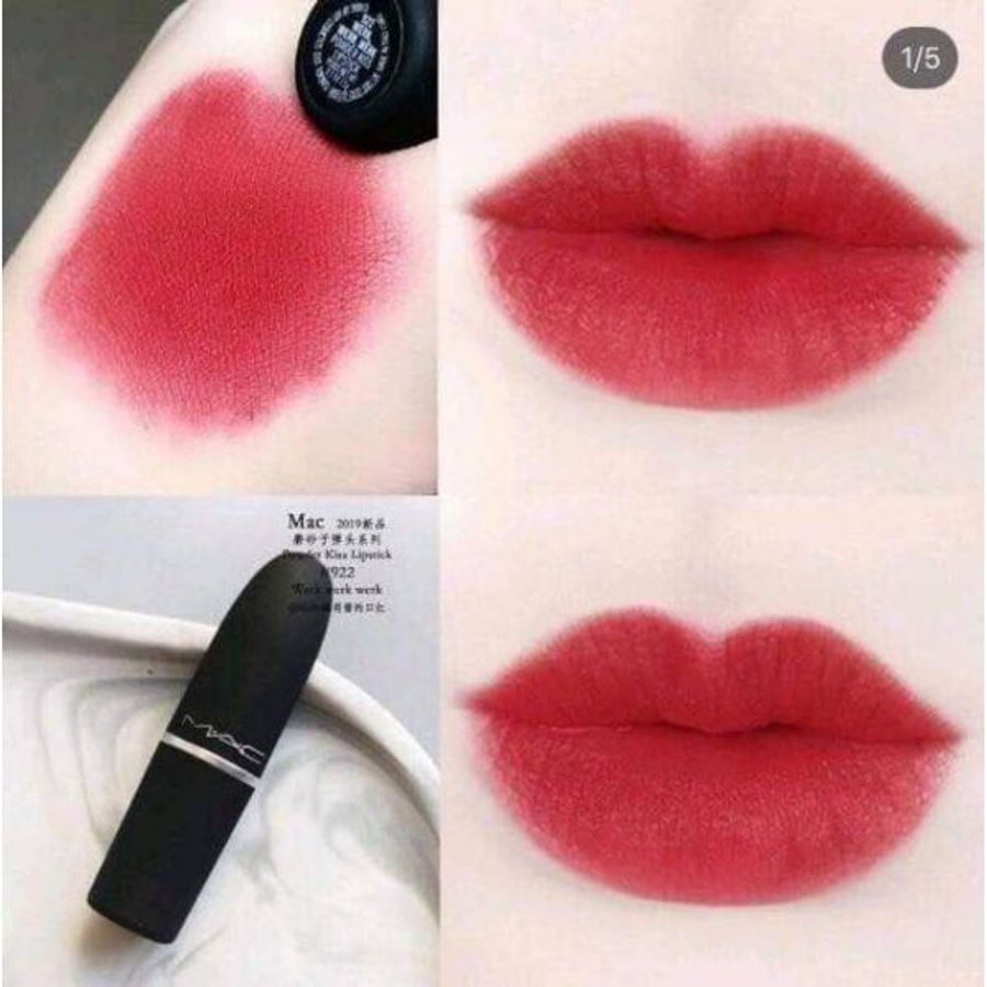 Son MAC Powder Kiss Lipstick #922 Werk Werk Werk đỏ lạnh ánh cam kiêu kì