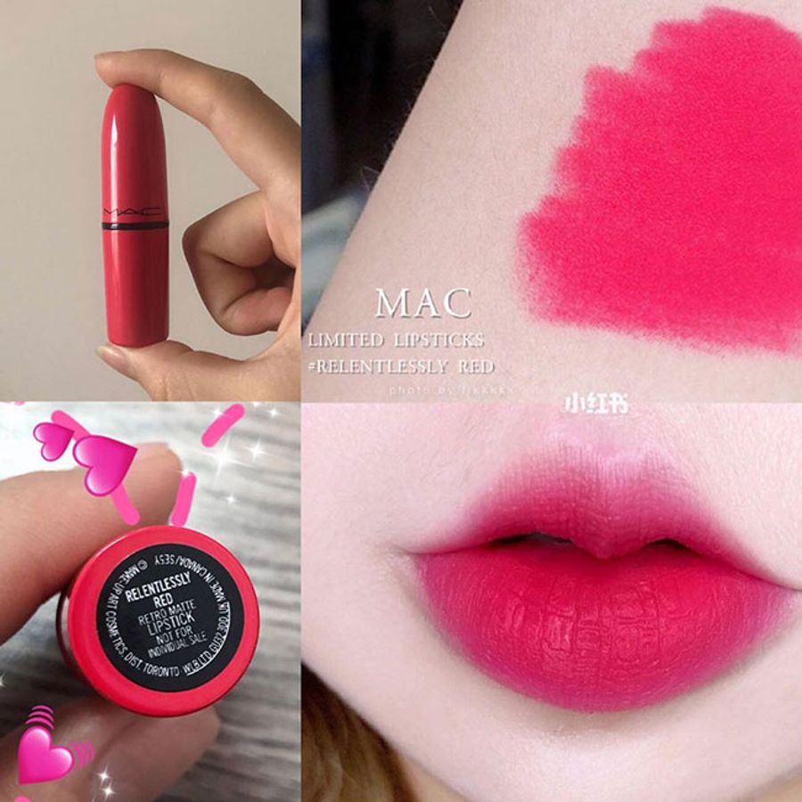 Son Mac Retro Matte Lipstick lì mịn, giữ màu tốt #Relentlessly Red hồng san hô, rất xinh. 