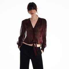 Áo voan đỏ Zara cao cấp, tay dài sang trọng, cổ điển và cuốn hút