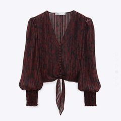 Áo voan đỏ Zara cao cấp, tay dài sang trọng, cổ điển và cuốn hút