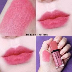 Son Bourjois Rouge Edition Velvet chất kem lì và bám môi, #11 So Hap' Pink hồng môi sáng.