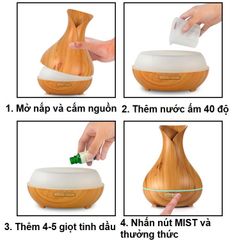 Máy khuếch tán tinh dầu kiểu dáng bình hoa, vân gỗ độc lạ, đẹp mắt và sang trọng.