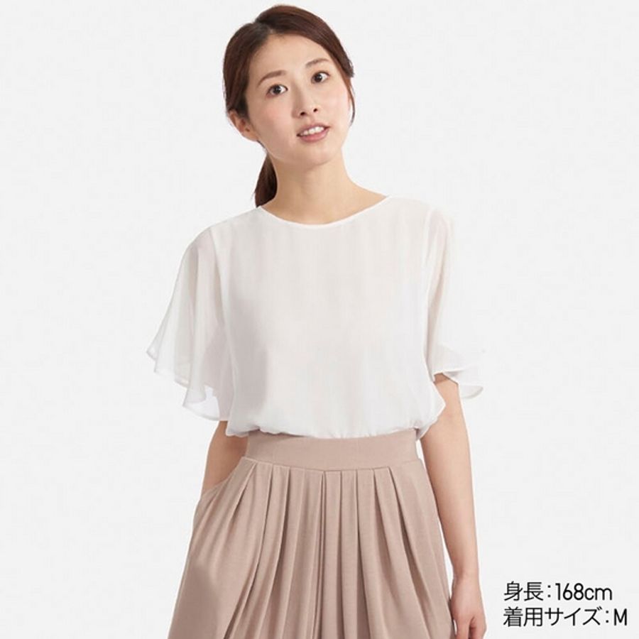 Áo voan Uniqlo 2 lớp voan siêu mượt, mềm mại, thoáng nhẹ, White, Size L