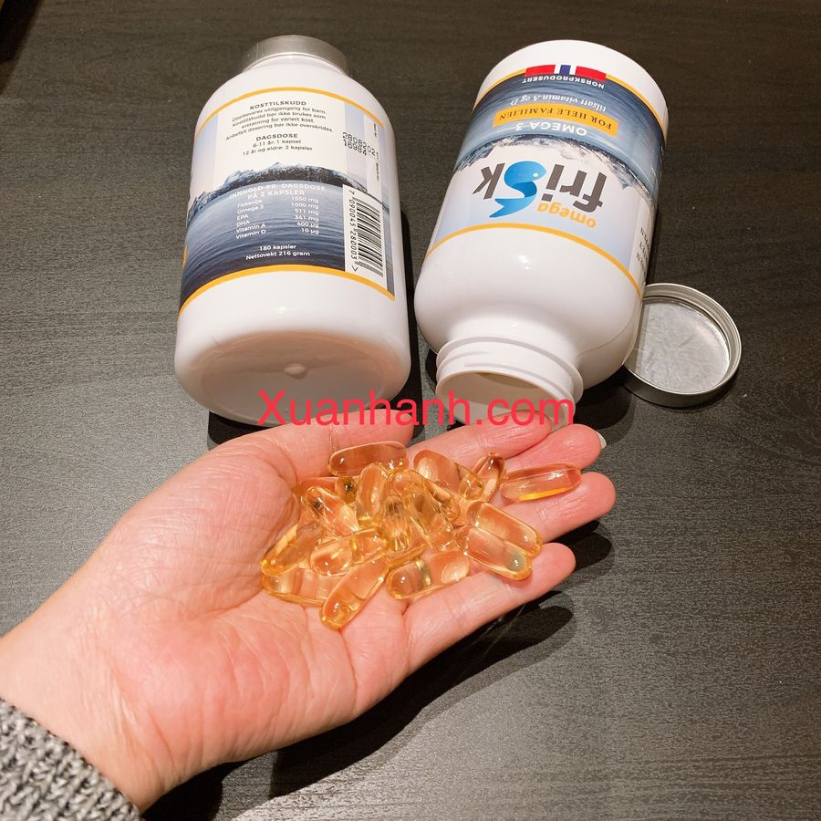 Dầu cá Nauy Omega Frisk cao cấp tích hợp đa vitamin loại dùng cả gia đình, 180 viên.