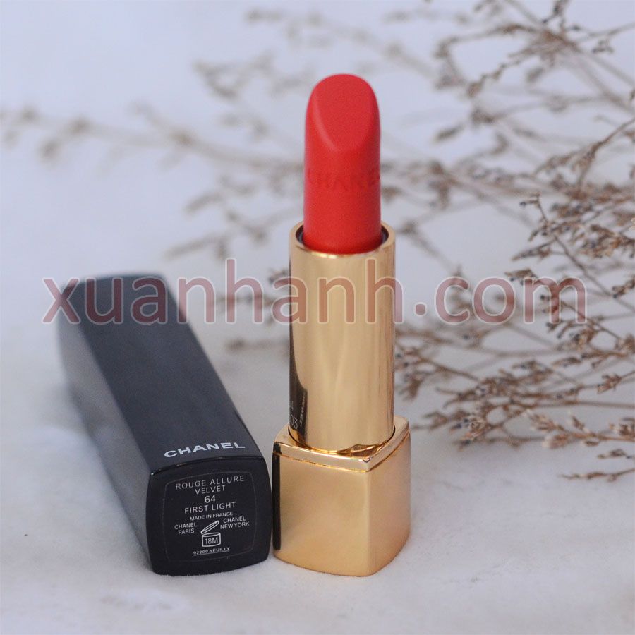 Son Chanel Rouge Allure Velvet son lì, lâu trôi, lên màu tốt #64 chuẩn cam (unbox)