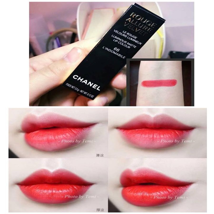 Son Chanel Rouge Allure Velvet son lì, lâu trôi, lên màu tốt #66 đỏ ánh cam (unbox)