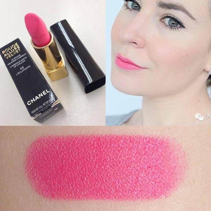 Son Chanel Rouge Allure Velvet son lì, lâu trôi, lên màu tốt #42 hồng baby ngọt ngào ( unbox)