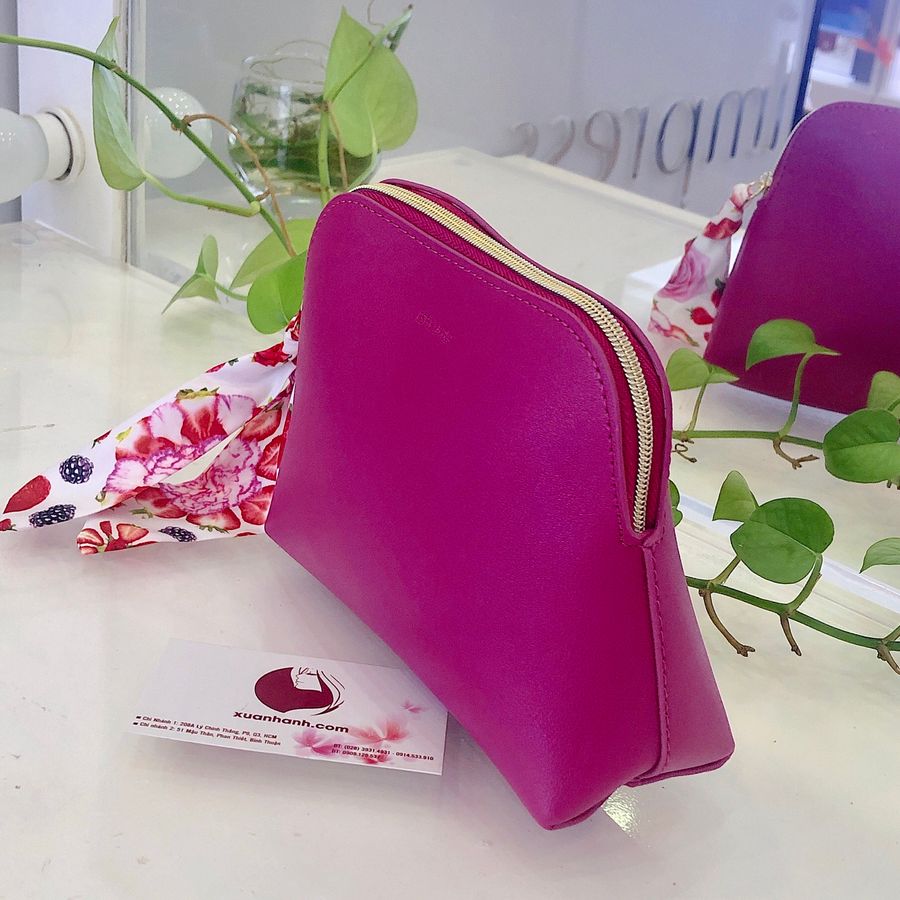 Túi Estee Lauder cầm tay, đựng mỹ phẩm rất đẹp và sang #hồng Fuchsia mix khăn lụa in hoa