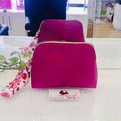 Túi Estee Lauder cầm tay, đựng mỹ phẩm rất đẹp và sang #hồng Fuchsia mix khăn lụa in hoa