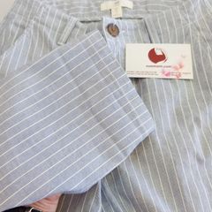 Quần tây kaki H&M lưng cao, đai bản rộng 5cm, thoải mái, tôn dáng, Blue Medium