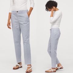 Quần tây kaki H&M lưng cao, đai bản rộng 5cm, thoải mái, tôn dáng, Blue Medium