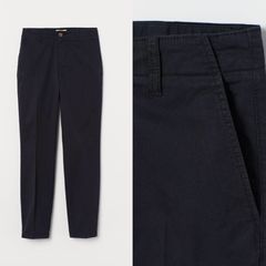 Quần tây kaki H&M lưng cao, đai bản rộng 5cm, thoải mái, tôn dáng, Black