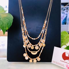 Dây chuyền H&M nhiều tầng hạt màu mix mặt tròn hợp kim sang trọng, ấn tượng 