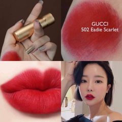 Son Gucci Rouge À Lèvres Mat # 502 Eadie Scarlete - đỏ hồng lạnh kiêu kỳ.