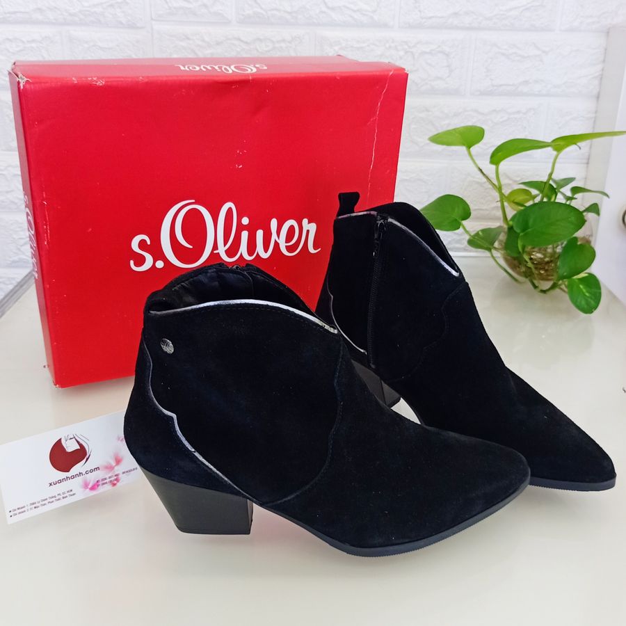 Giày boots nữ S.Oliver da thật, lót trong êm ái cao 5.5cm, size 38