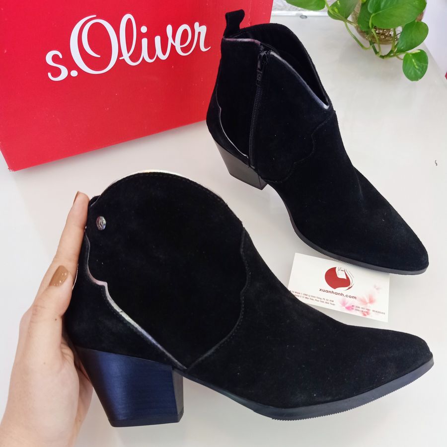 Giày boots nữ S.Oliver da thật, lót trong êm ái cao 5.5cm, size 38
