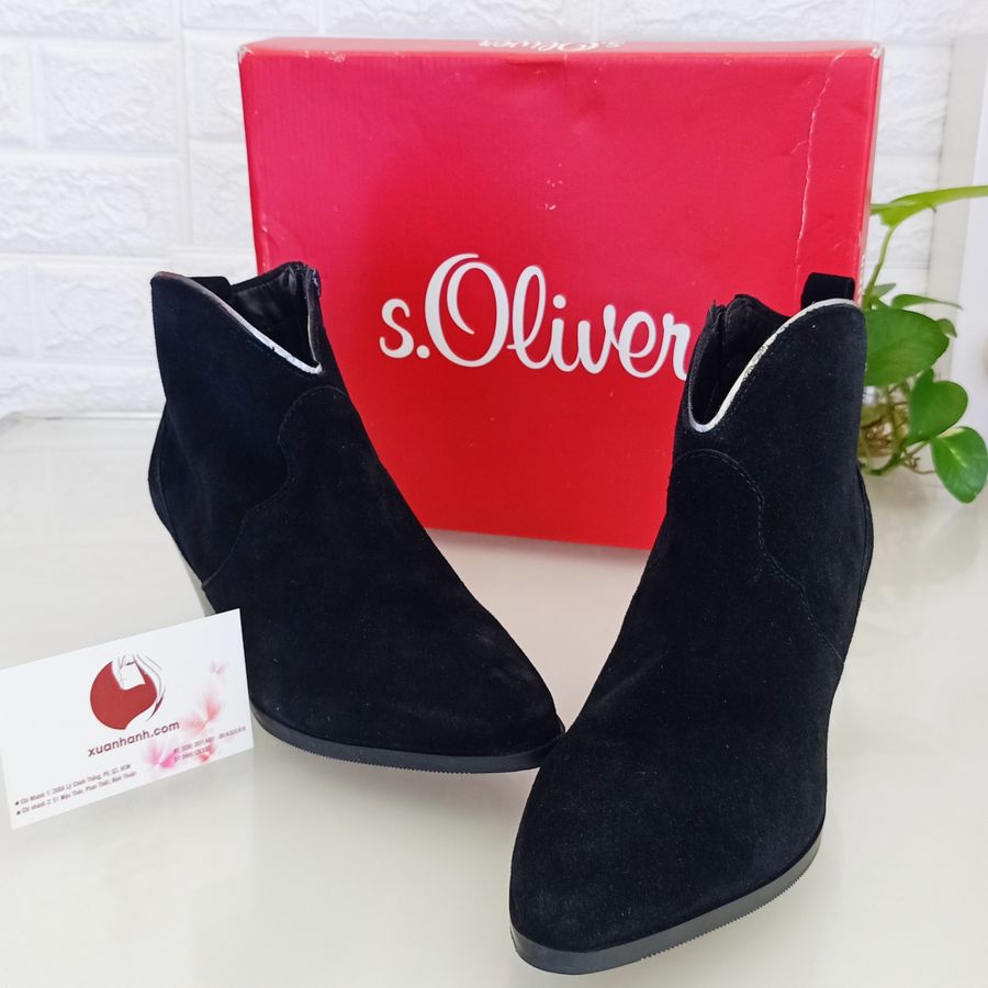 Giày boots nữ S.Oliver da thật, lót trong êm ái cao 5.5cm, size 38
