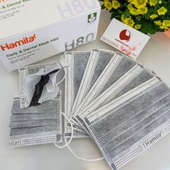 Khẩu trang y tế kháng khuẩn Hamita than hoạt tính, 4 lớp chuẩn y khoa, hộp 50 cái #xám - Mua 2 Tặng 1