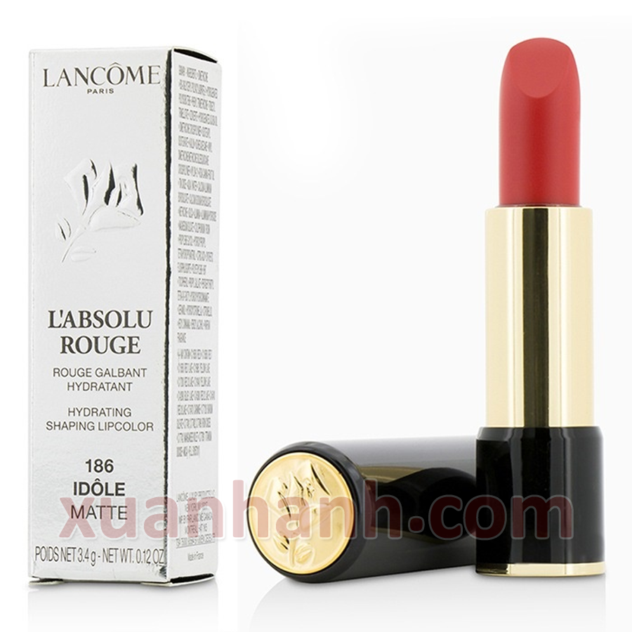 Son Lancome L'absolu Rouge 186 Idole cam hồng- ánh đất, chất kem lì
