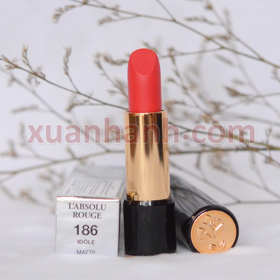 Son Lancome L'absolu Rouge 186 Idole cam hồng- ánh đất, chất kem lì