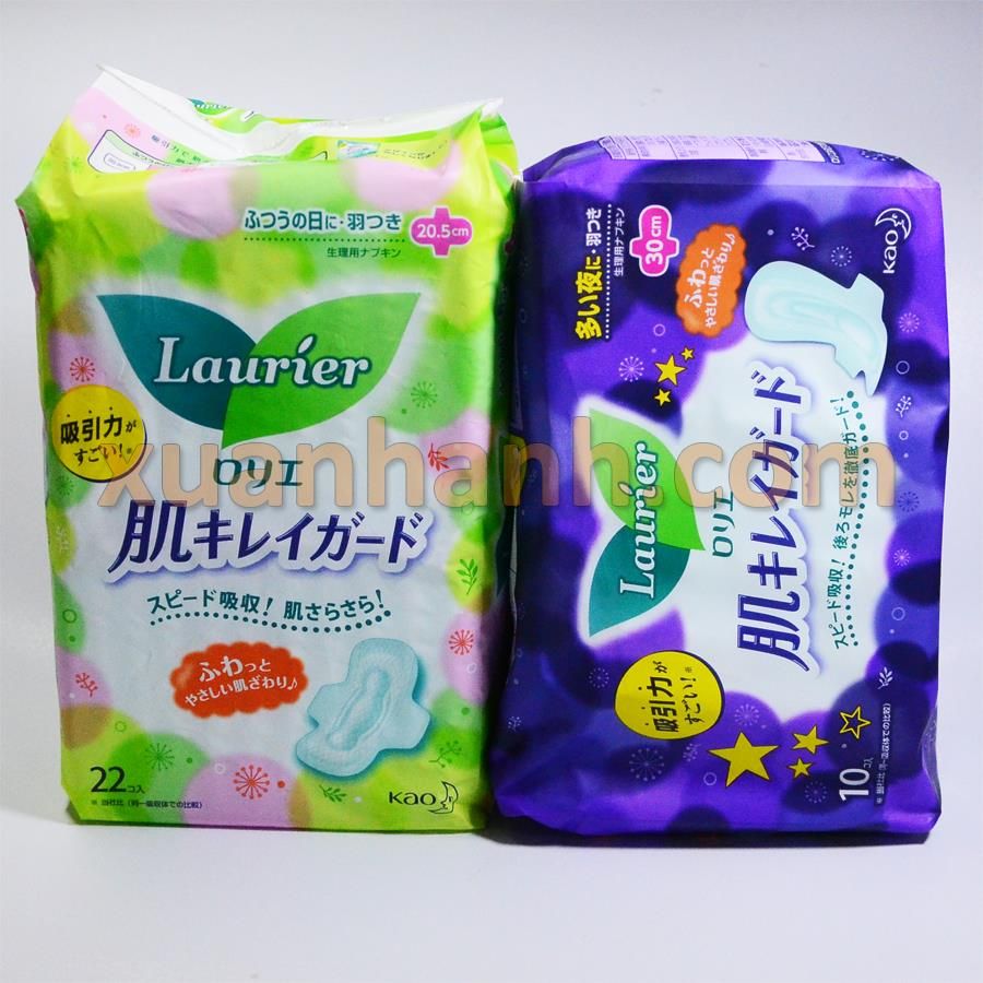 Cặp băng vệ sinh Laurier Nhật Bản ngày và đêm có cánh, mỏng êm tổng 32 miếng.