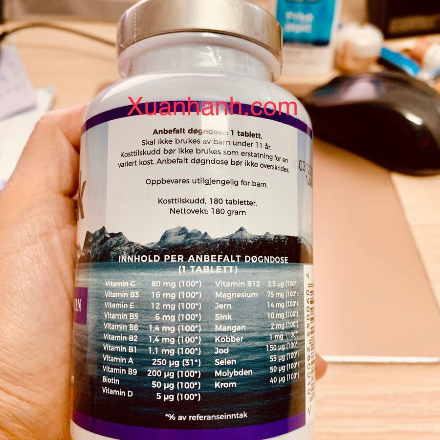 Viên bổ sung vitamin và khoáng chất Frisk Nauy thiết yếu đối với sự sống, 180 viên