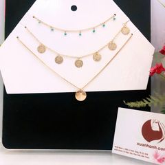 Dây chuyền H&M 3 tầng mặt tròn mix hạt màu xinh xắn