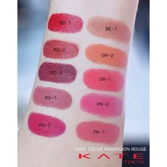 Son Kanebo Kate Color Highvision Rouge, chất kem lì, hồng môi gạch RD-2