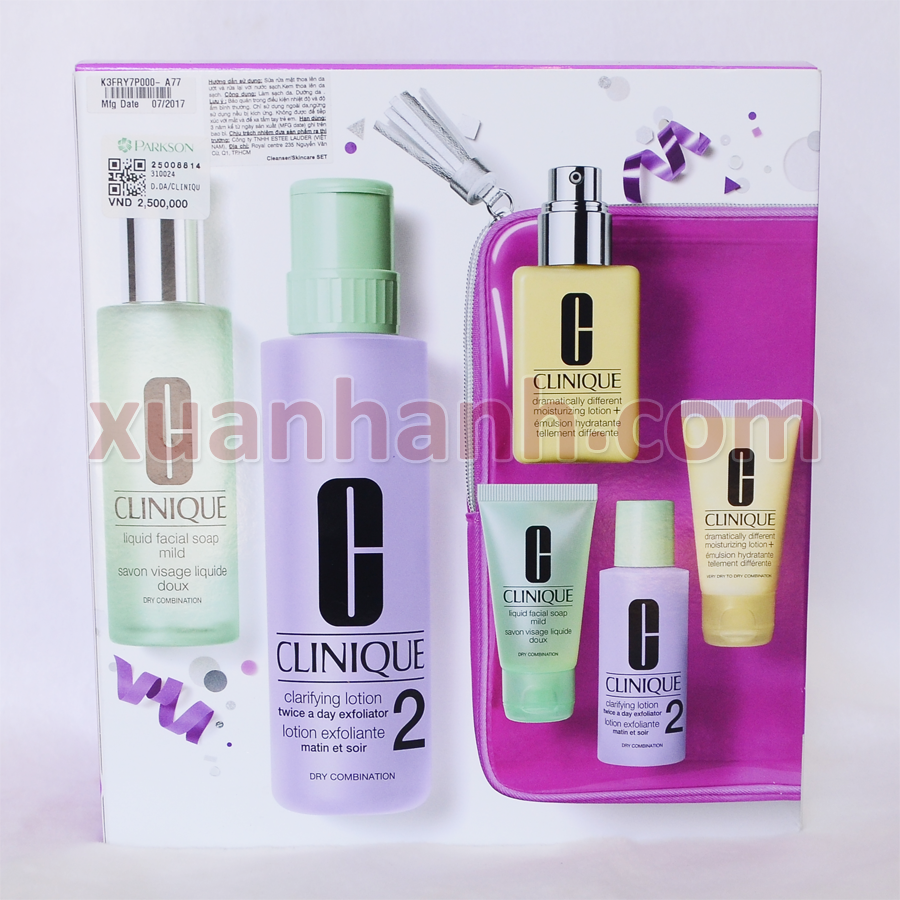 Bộ 3 steps Clinique cho da hỗn hợp khô, thường thiếu nước (bigsize + mini)