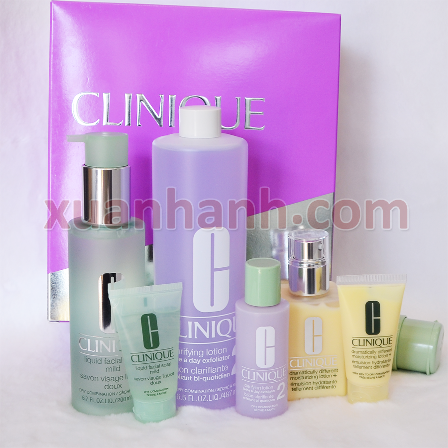 Bộ 3 steps Clinique cho da hỗn hợp khô, thường thiếu nước (bigsize + mini)