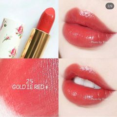 Son Gucci Rouge À Lèvres Satin #25 Goldie Red, đỏ tươi cuốn hút, nữ tính.