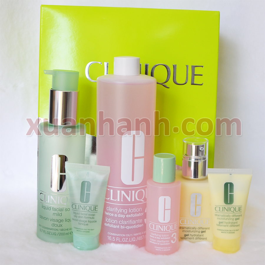 Bộ 3 steps Clinique cơ bản dành cho da dầu, hỗn hợp dầu (set bigsize + mini)