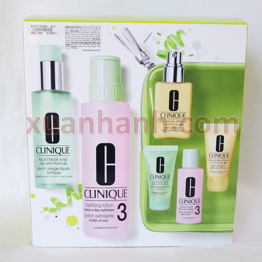 Bộ 3 steps Clinique cơ bản dành cho da dầu, hỗn hợp dầu (set bigsize + mini)