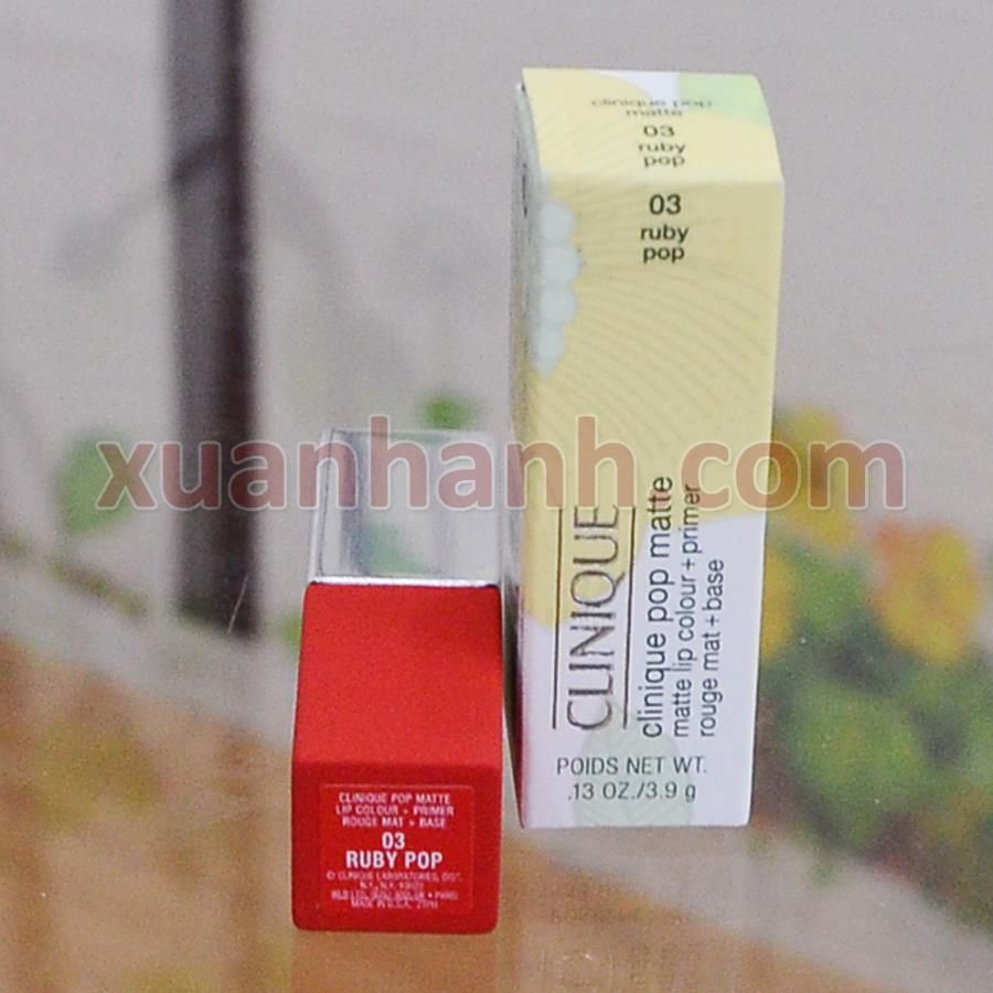 Son Clinique Pop Matte son thỏi dòng lì, mịn, lâu trôi, lên màu chuẩn #03 Ruby