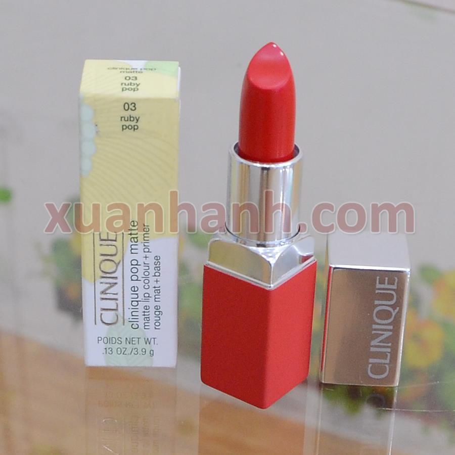 Son Clinique Pop Matte son thỏi dòng lì, mịn, lâu trôi, lên màu chuẩn #03 Ruby