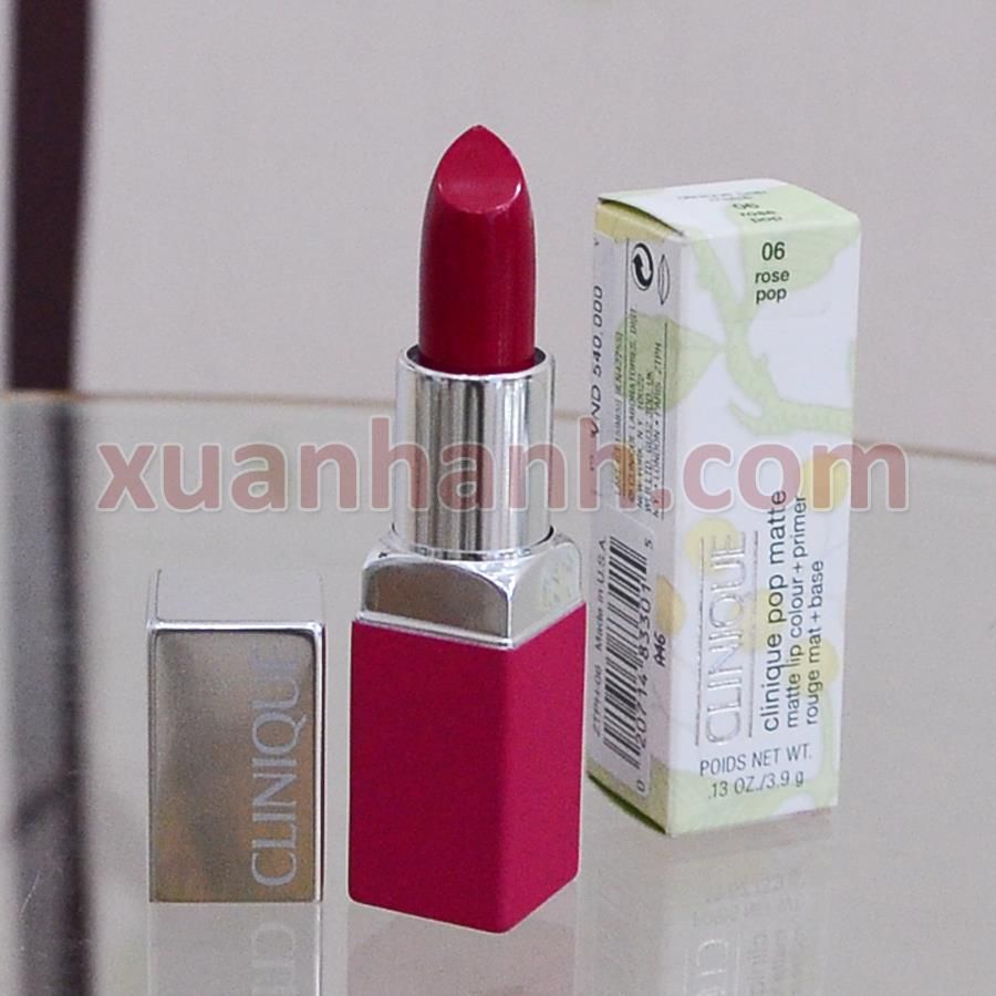 Son Clinique Pop Matte son thỏi dòng lì, mịn, lâu trôi, lên màu chuẩn #06 Rose Pop