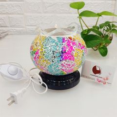 Đèn xông tinh dầu điện, làm đèn ngủ, trang trí, kính ngũ sắc lộng lẫy