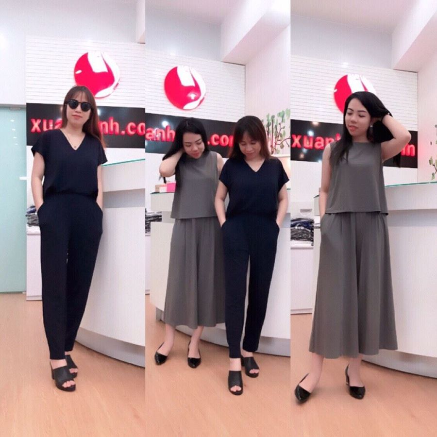Bộ Uniqlo chất thun lạnh dày, tôn dáng, giấu bụng, thoải mái, Size L-Black.